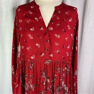 Red Boho Floral Babydoll Dress